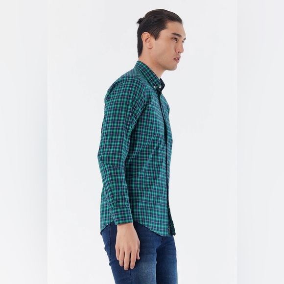 ETON Green/Navy Plaid Slim Cotton Dress Shirt 42 16.5